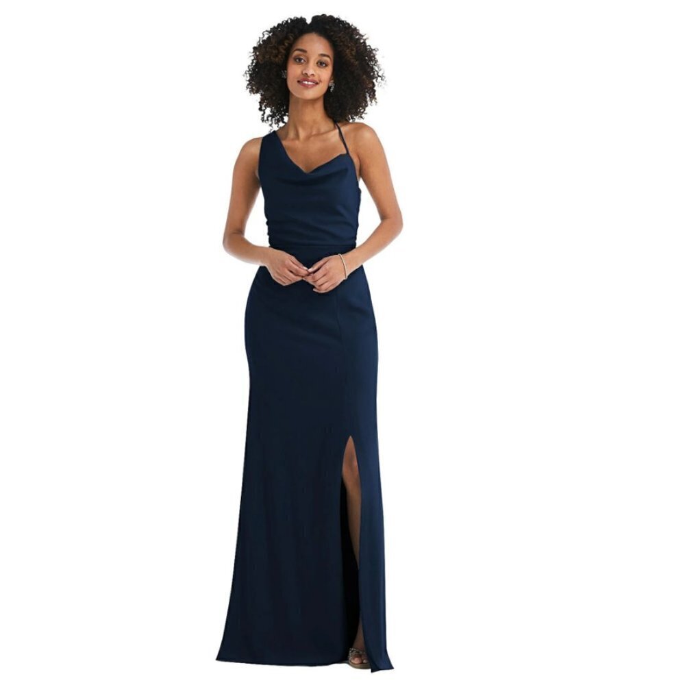 NWT After Six Crepe One Shoulder With Strap Cowl Dress
